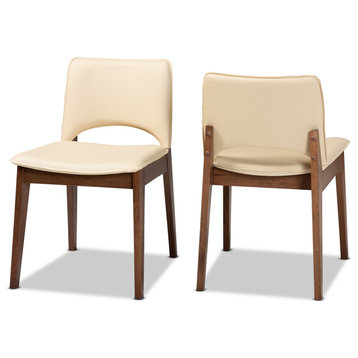 Afton Beige Faux Leather and Brown Finished Wood 2-Piece Dining Chair Set