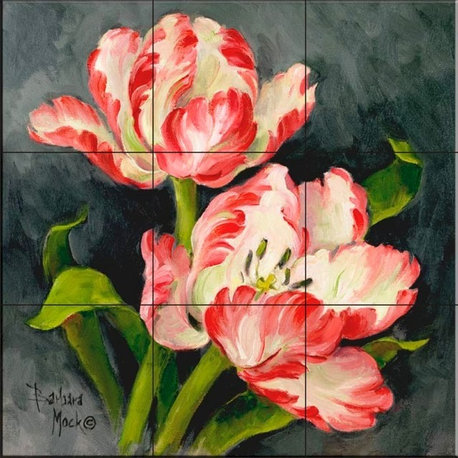 Tile Mural, Pink Tulips by Barbara Mock