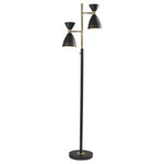 homeroots lighting - Two Light Brass Cinch Floor Lamp In Black Metal - Add some mid-century flair to your workspace or bedroom with this two-light Floor Lamp. Two adjustable oversized lamp shades provide light where it is needed while putting a modern spin on your decor. Black and antique brass finishes are mixed to create the quintessential mid-century style. All lighting product is either UL or ETL listed meaning that it has been tested and approved to meet the government-regulated safety standards for the USA.