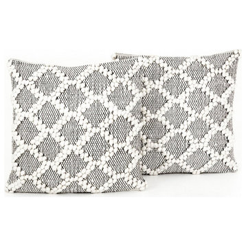 Black & Cream Diamond Pillow, Set Of 2, 20"