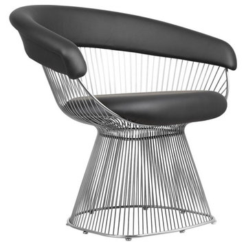 Pangea Home Fern 17.5" Faux Leather & Stainless Steel Arm Chair in Black/Silver