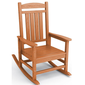 Traditional Outdoor Rocking Chair, Weather Resistant HDPE Frame, Orange