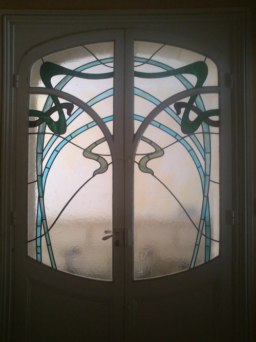 Porte d'entrée en vitrail art nouveau Inspiration Véranda Entrée
