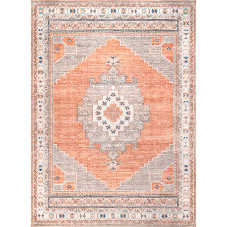 Nuloom Stellar Medallion Washable Traditional Area Rug, Rust 8'x10'