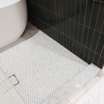 Wet Room Floor Detail | Penny Tile & Material Transition | Lincoln Park Bathroom
