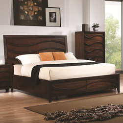 Coaster 203101Q Loncar Java Oak Queen Bed with Wave Moulding - Panel Beds