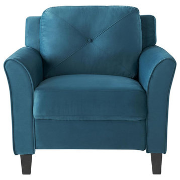 Transitional Accent Chair, Padded Seat With Angled Legs & Tufted Back, Blue