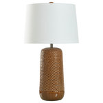 StyleCraft - Galey-Woven Wicker Textured Design Table Lamp-Harvest Caramel,White Tapered - Whether you want it in the living room, study or bedroom the Galey table lamp is a versatile way to bring light into a room. It is made of beautiful light weight ceramic and features a Harvest Caramel finish over a woven thread pattern. Brilliant illumination shines through the round, hardback shade, so you can bring warmth into any room of your house.