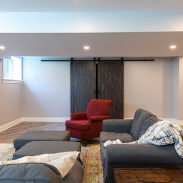 Basement with bedroom, hobby (train) room and gym