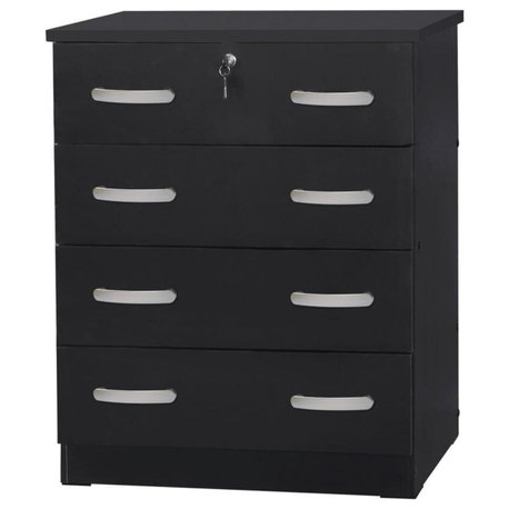 Better Home Products Cindy 4 Drawer Chest Wooden Dresser with Lock in Black