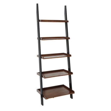 Convenience Concepts French Country Bookshelf Ladder in Dark Brown Walnut Wood