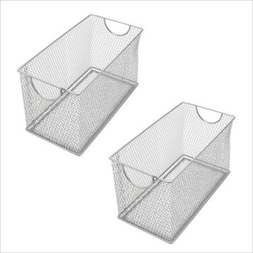 Household Wire Mesh Open Bin Shelf Storage Basket, 10.75"lx5.5"wx6.5"h, 2-Pack