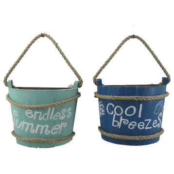 Endless Summer Cool Breezes Beachside Buckets Wood with Rope Accents Set of Two