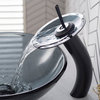 Glass Waterfall Vessel Bathroom Faucet Oil Rub Bronze, Clear Black Glass Disk