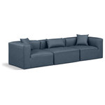 Meridian Furniture - Cube Upholstered Modular Sofa, Navy, 3-Piece: 1 Armless Chair, 2 Corner Chair, Vegan Leather - Elevate your space with the luxurious Cube Vegan Leather Modular Sofa. This modular sofa exudes modern elegance, charm, and comfort making it a perfect addition to any contemporary living space. Its clean lines and cube shape are reminiscent of minimalist design, while the plush navy vegan leather upholstery adds a touch of luxury and sophistication. The chair's versatile construction and geometric aesthetic seamlessly integrate into various design styles, from sleek living rooms to chic home offices, embodying the essence of modern design and creating a sense of order and tranquility in your space.
