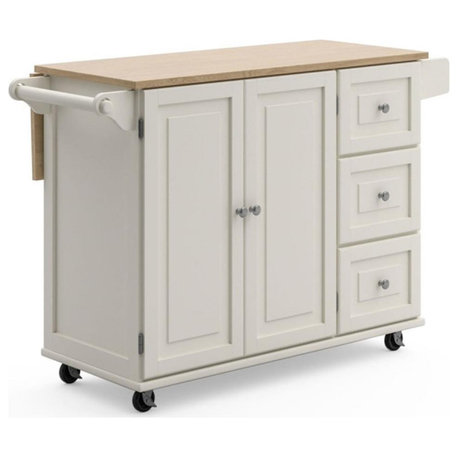Homestyles Mobile Kitchen Island Cart with Wood Drop Leaf Breakfast Bar in White