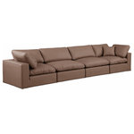 Meridian Furniture - Comfy Upholstered Modular Sofa, Brown, 4-Piece: 2 Armless Chair, 2 Corner Chair, Vegan Leather - Give your space a whole new look with this brown Comfy vegan leather sofa. This handsome sofa fits nicely with other items in the Comfy collection and is a versatile seating option designed for adaptability, comfort and style. Wrapped in rich brown durable vegan leathered upholstery, this sofa offers a plush embrace of overstuffed down feather cushions, carefully crafted to deliver the highest level of comfort. The perfect seat for creating an oasis for relaxation, this sofa has thick foam surrounding its frame for added support and coziness.