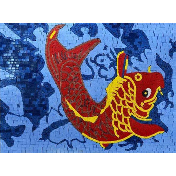 Fish Artistic Design Mosaic Stone Art, 20"x28"
