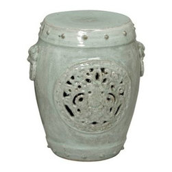 Celadon Crackle Dragon Medallion Garden Stool - Accent And Garden Stools