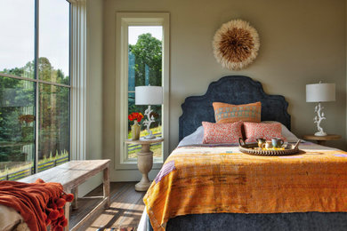 Inspiration for a huge transitional master porcelain tile and brown floor bedroom remodel in Richmond with beige walls