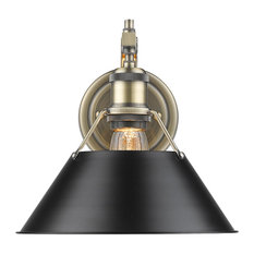 1-Light Wall Sconce, Black, Aged Brass Shade