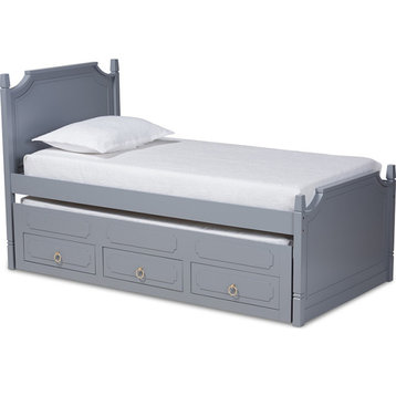 Mariana Traditional Transitional Storage Bed with Pull-Out Trundle Bed - Gray, T