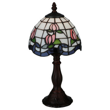 Meyda Tiffany 139081 14" H Roseborder Mini Lamp - Pink Blue