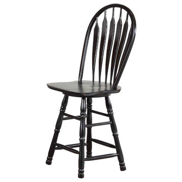 Sunset Trading 24" Swivel Barstool/Counter Stool in Antique Black Solid Wood
