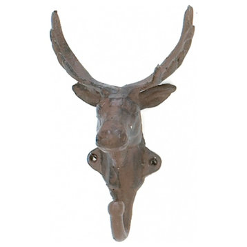 Antiqued Vintage Look Cast Iron Deer Head Hunter Single Hook Wall Decor