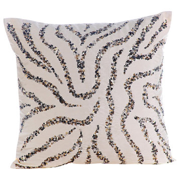 White Decorative Pillow Covers 22"x22" Silk, Sequin Whirlpool