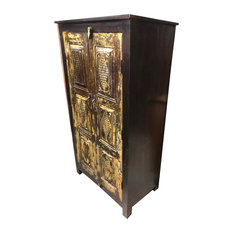 Mogul Interior - Consigned, Antique Beautiful Cabinet Armoire Two-Shelf Vintage Indian Furniture - Armoires and Wardrobes