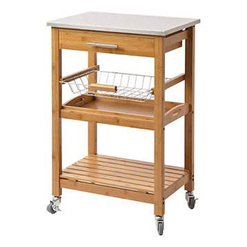Aya Bamboo Kitchen Cart With Stainless Steel Top