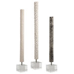 Uttermost - Uttermost Makira Cylindrical Sculptures, Set of 3 - Ceramic Constructed Trio Is Inspired By Global Travels And Exhibits A Trendy Black And White Color Story. Each Is Accented By Polished Chrome And Crystal Details. Sizes: S-4x24x4, M-4x27x4, L-4x29x4