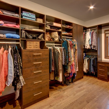 Large Custom Walk-In Closet in Chocolate Pear Tree Finish