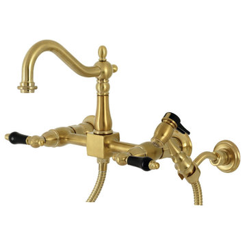 KS1267PKLBS Duchess Wall Mount Bridge Faucet with Brass Sprayer, Brushed Brass