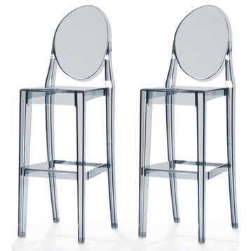 Set of 2, 30" Seat Height Modern Ghost Style Plastic BarStool CounterStool