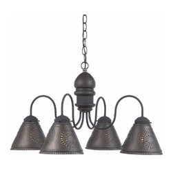 Handmade In Pennsylvania, USA - Wood and Punched Tin Chandelier, Black - Chandeliers