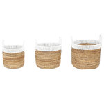 Elk Home - Holset Baskets Set of 3 White - Sustainable, natural banana leaves, raffia and seagrass are used to weave the Holset baskets. Sold as a set of three, this design features white handles and rims. Organically inspired, the Holset set is perfect for adding a rustic note to a country farmhouse or coastal space.