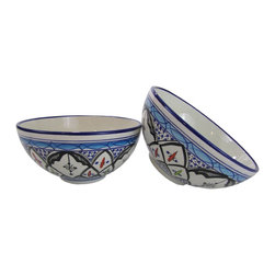 Le Souk Ceramique - Medium Deep Stoneware Serve Bowls, Set of 2, Tibarine Design - Serving And Salad Bowls