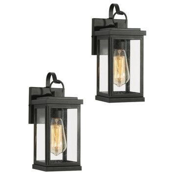 LNC 2pcs Modern 1-Light Black Outdoor Wall Light With Seeded Glass, Set of 2