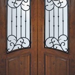 Slab Entry Double Door 96 Wood Alder Catalina Arch Lite Wrought Iron - Front Doors
