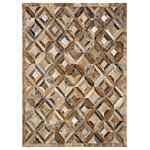 Cowhide Mall - Cowhide Patchwork Rug, Pandora, Jasper, 10'x14' - Concentric Squares Pattern, with Perimeter Guard.