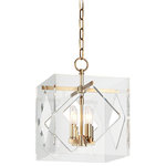 Hudson Valley Lighting - Travis, 12" Pendant, Aged Brass Finish, Clear Acrylic - Bring the golden age of Hollywood into your design with the Travis 4-Light Pendant, which hangs from an aged brass chain and features a transparent, cubic shade with diamond-shaped cutouts. The sharp design of the piece seamlessly blends modern and classical styles. The Travis pendant makes for a stunning addition to a dining room or foyer.