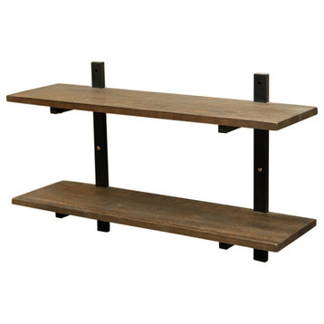 Pomona 36"W Metal and Solid Wood Wall Shelf