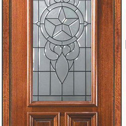 Pre-hung Single Door 96 Wood Mahogany Brazos 2 Panel 2/3 Lite Glass - Front Doors