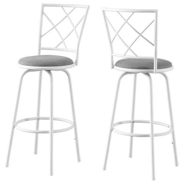 Barstool - 2Pcs / Swivel / White / Grey Fabric Seat