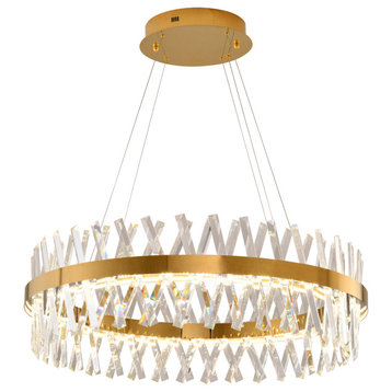 32" Dimmable Gold LED Chandelier With Clear Crystals