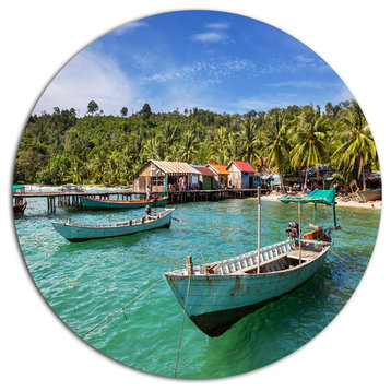 Fishing Boats In Kep Cambodia, Seashore Large Disc Metal Wall Art, 36"