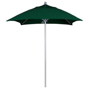 6' Silver Anodized Push Lift Fiberglass Rib Aluminum Umbrella, Sunbrella, Forest Green