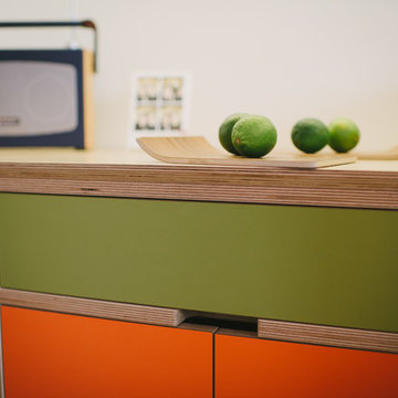 The Rogersons: Orange, Lime & White Laminated Plywood Kitchen